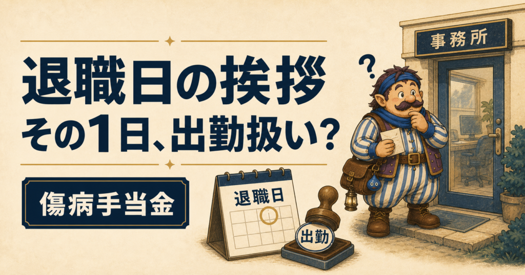 退職日の挨拶が出勤扱いになるか迷うカウジ