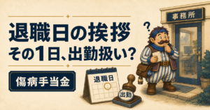 退職日の挨拶が出勤扱いになるか迷うカウジ