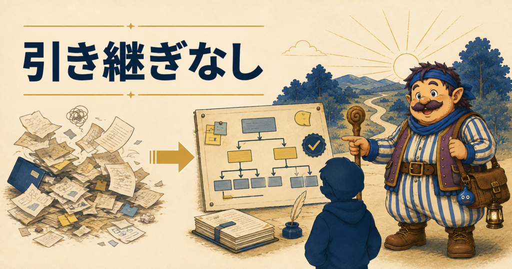 引き継ぎのない業務を整理して新人へ教えるカウジ