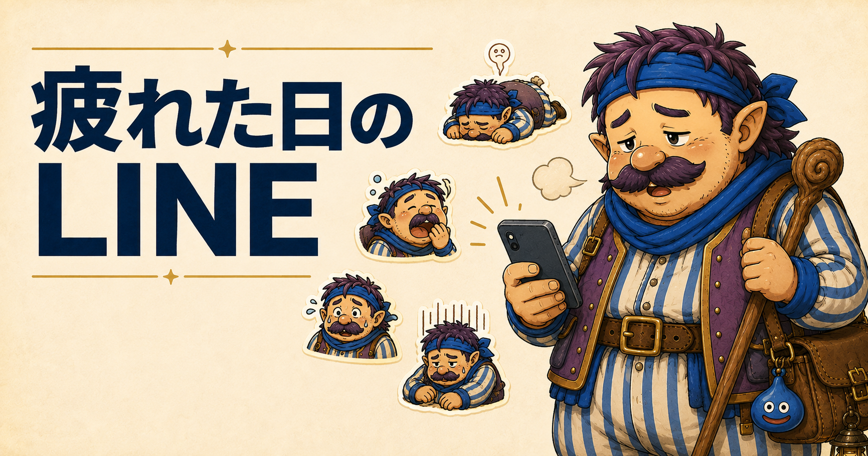 疲れた日にLINEスタンプを使うカウジ