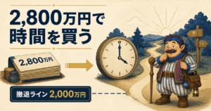 2,800万円で時間を買い、2,000万円を撤退ラインにするカウジ